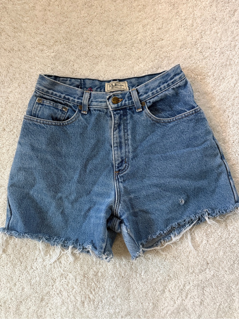 L.L. Bean Blue Denim High-Rise Jean Shorts with Frayed Hem